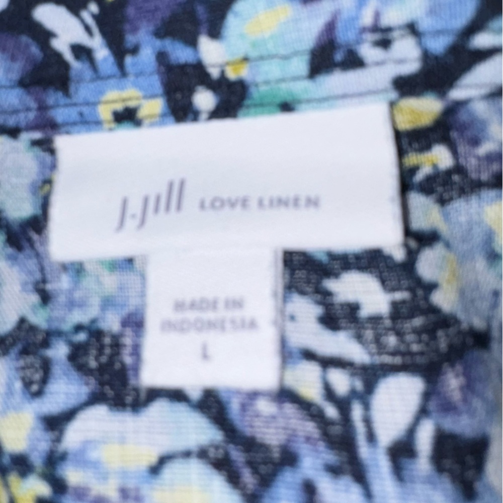 J. Jill Gorgeous Love Linen Floral Pattern Dress - Blue, White, Yellow Print. L - Picture 2 of 8